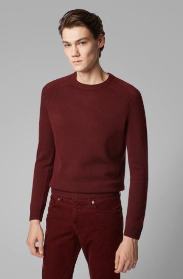 Sweter BOSS Regular Fit Ciemny Czerwone Męskie (Pl48891)